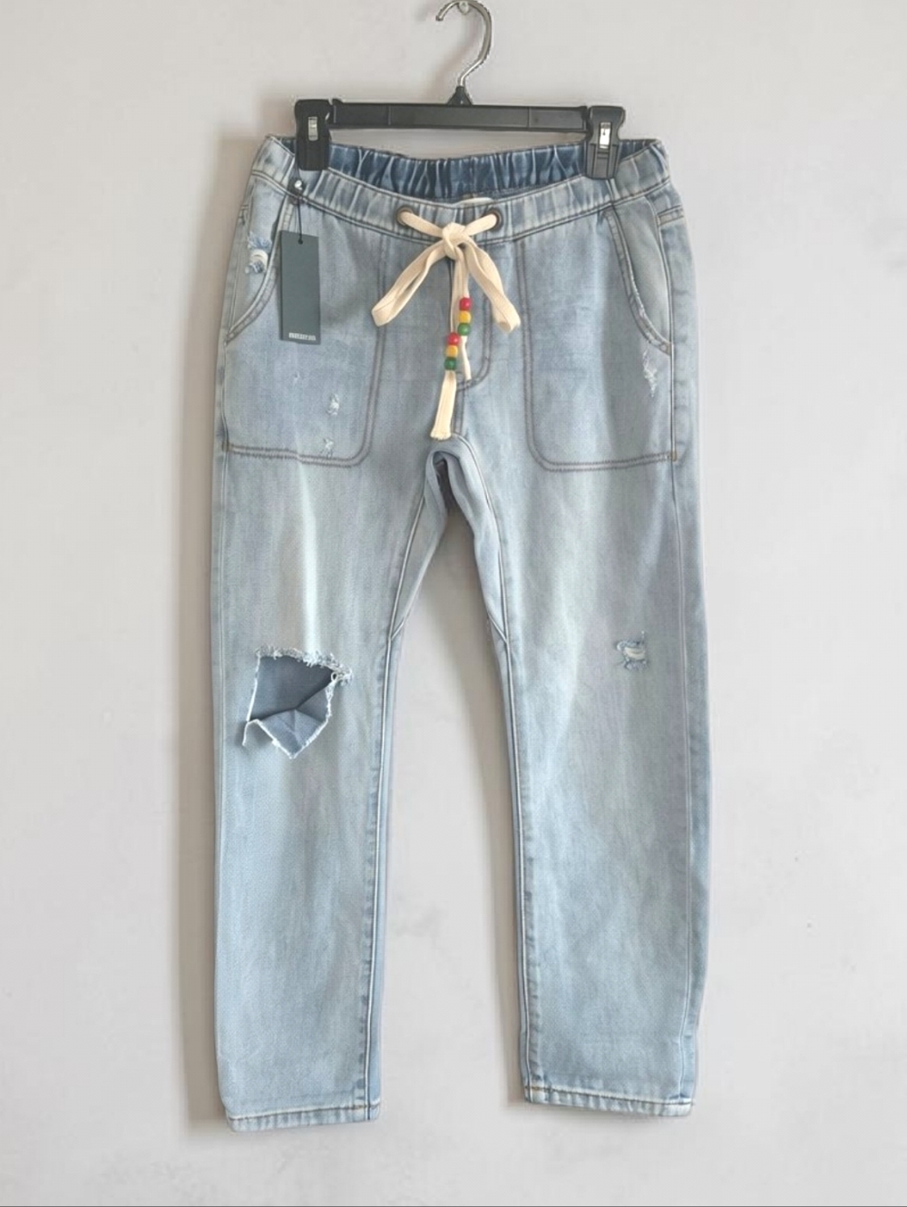 One Teaspoon Shabbies Boyfriend Jeans Light Blue  Drawsting Waist XS NWT